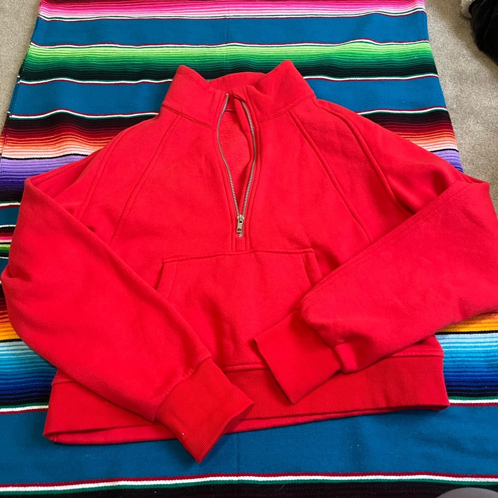 Red Quarter-Zip Cropped Pullover Sweater